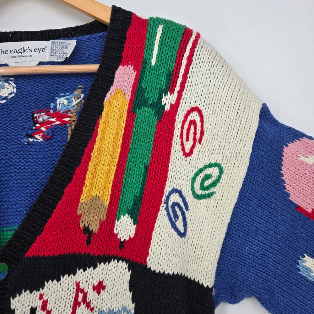 Vintage 90s Womens M Cardigan Sweater Teacher Back To School Kids Education - Picture 7 of 16